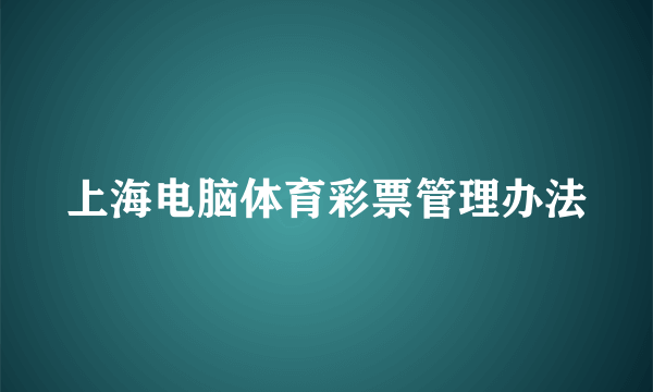 上海电脑体育彩票管理办法