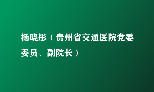 杨晓彤（贵州省交通医院党委委员、副院长）