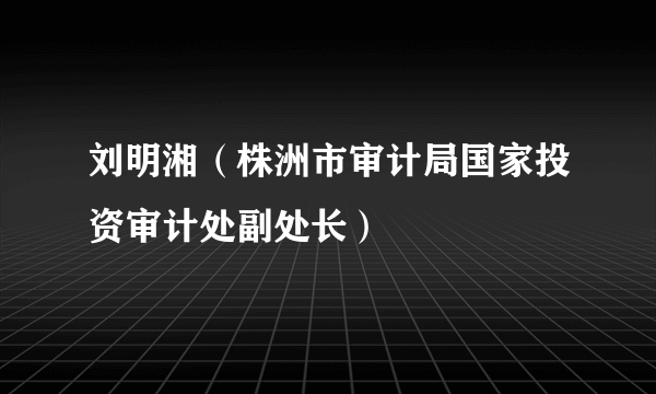 刘明湘（株洲市审计局国家投资审计处副处长）