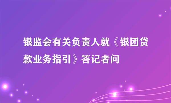 银监会有关负责人就《银团贷款业务指引》答记者问