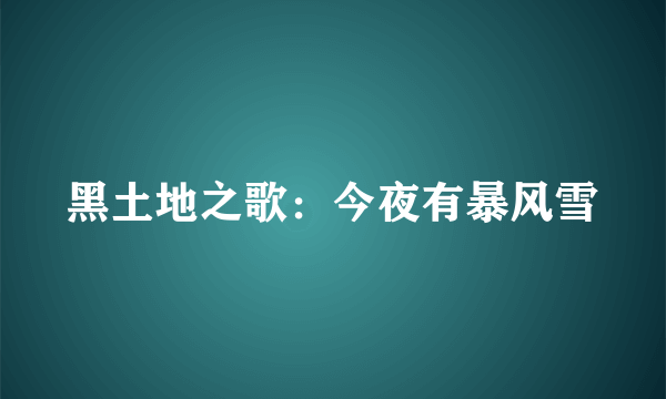 黑土地之歌：今夜有暴风雪