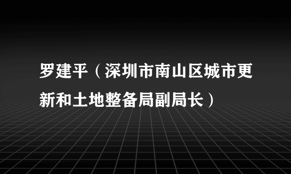 罗建平（深圳市南山区城市更新和土地整备局副局长）