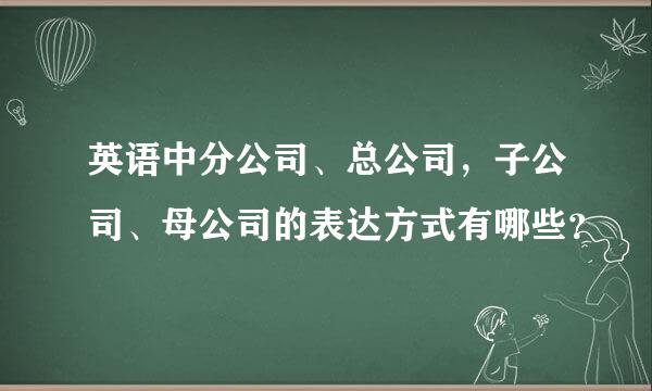 英语中分公司、总公司，子公司、母公司的表达方式有哪些？