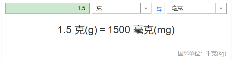 1.5g＝多少mg？