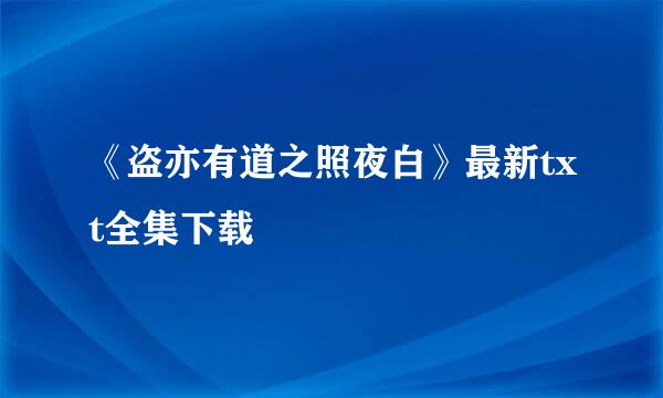 《盗亦有道之照夜白》最新txt全集下载