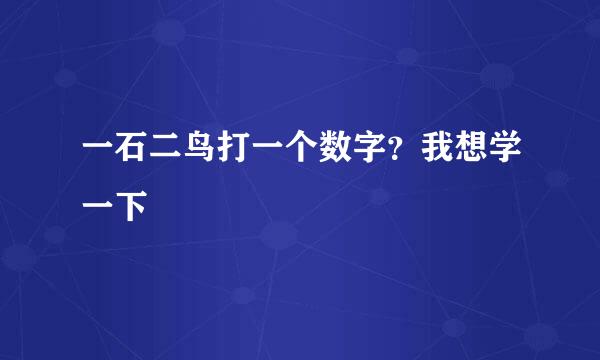 一石二鸟打一个数字？我想学一下