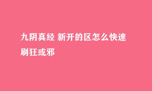 九阴真经 新开的区怎么快速刷狂或邪