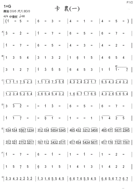 《卡农》的数字钢琴简谱？