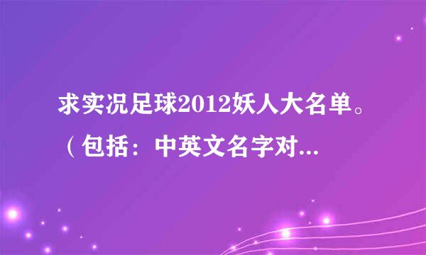 求实况足球2012妖人大名单。（包括：中英文名字对照，所在球队）一定要全啊！