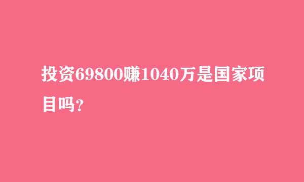 投资69800赚1040万是国家项目吗？