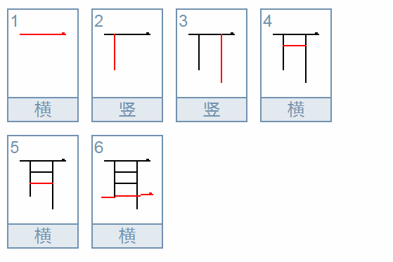 “耳”字的笔顺。