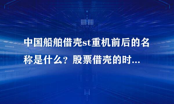 中国船舶借壳st重机前后的名称是什么？股票借壳的时间是什么时间？