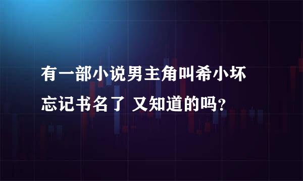 有一部小说男主角叫希小坏 忘记书名了 又知道的吗？