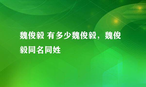 魏俊毅 有多少魏俊毅，魏俊毅同名同姓