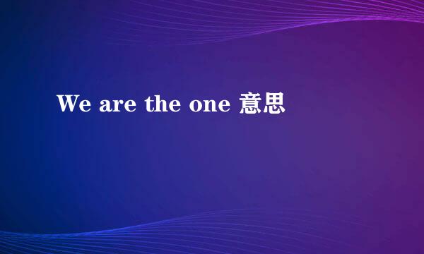 We are the one 意思