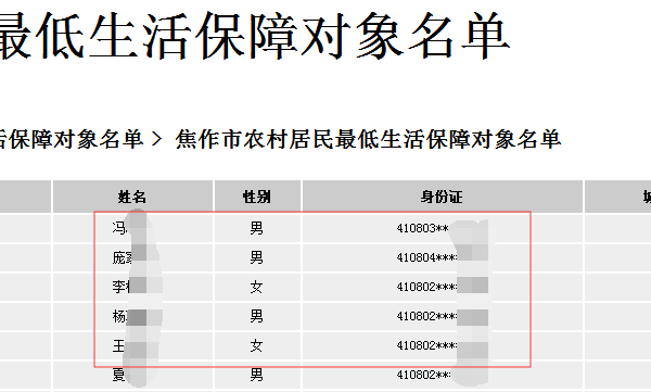 低保网上名单查询系统