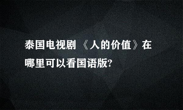 泰国电视剧 《人的价值》在哪里可以看国语版?