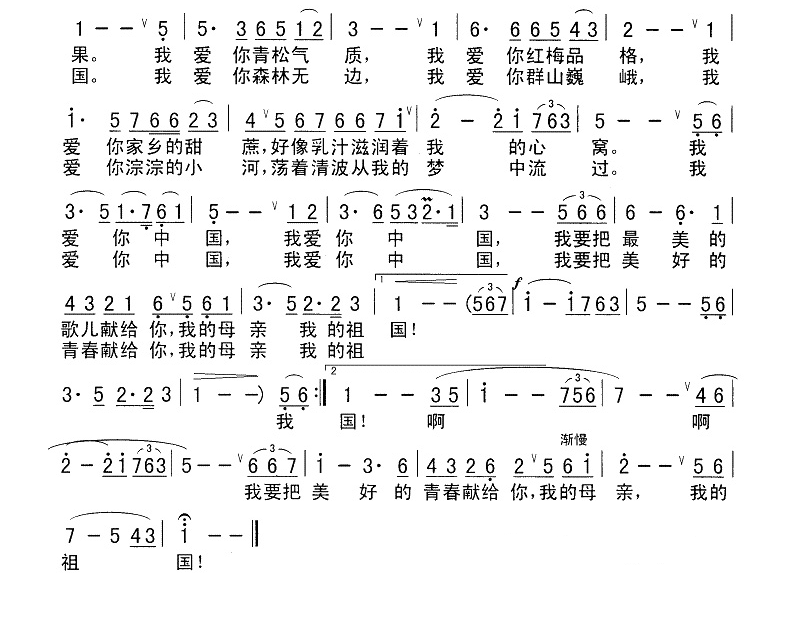 谭晶 我爱你中国 简谱