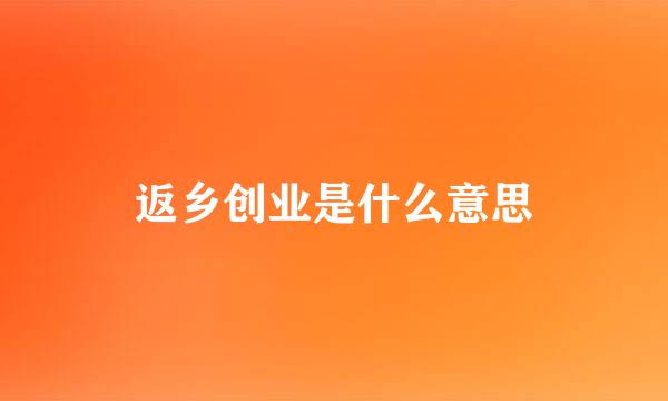 返乡创业是什么意思