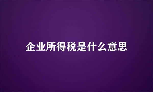 企业所得税是什么意思