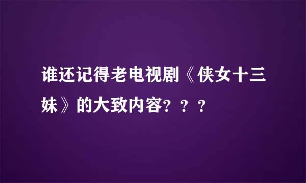 谁还记得老电视剧《侠女十三妹》的大致内容？？？