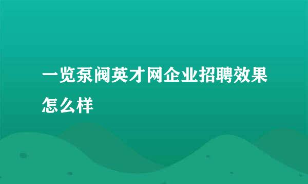 一览泵阀英才网企业招聘效果怎么样