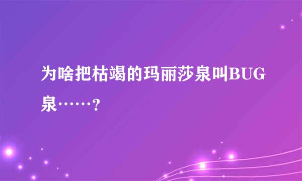 为啥把枯竭的玛丽莎泉叫BUG泉……？