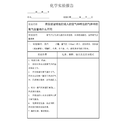 化学实验报告格式模板是什么？