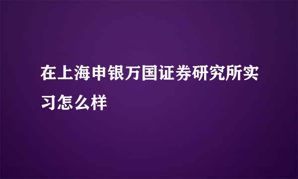 在上海申银万国证券研究所实习怎么样