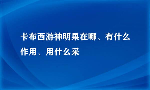 卡布西游神明果在哪、有什么作用、用什么采