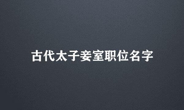 古代太子妾室职位名字