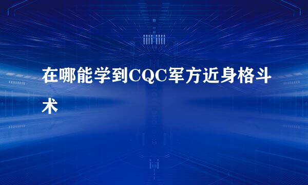 在哪能学到CQC军方近身格斗术