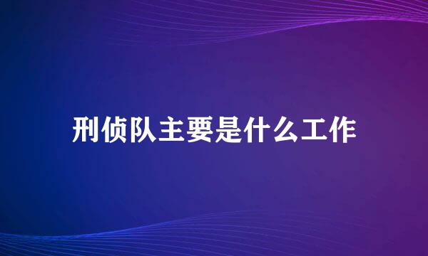 刑侦队主要是什么工作