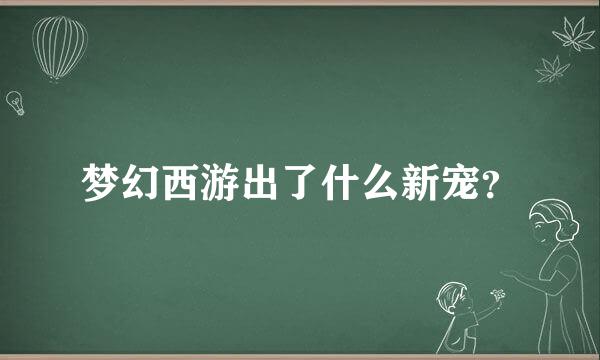 梦幻西游出了什么新宠？