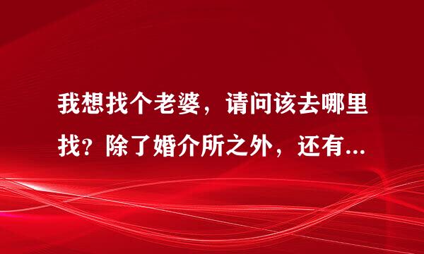 我想找个老婆，请问该去哪里找？除了婚介所之外，还有哪些比较好的地方？