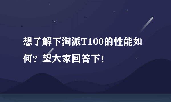 想了解下淘派T100的性能如何？望大家回答下！