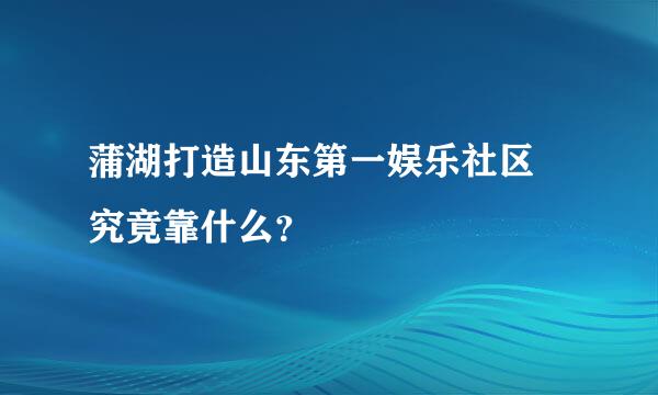 蒲湖打造山东第一娱乐社区 究竟靠什么？