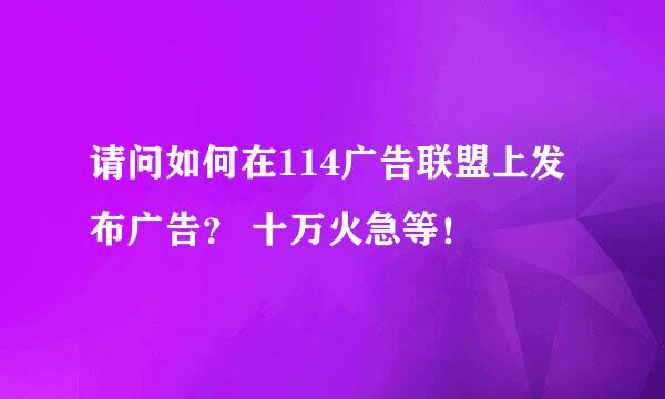 请问如何在114广告联盟上发布广告？ 十万火急等！