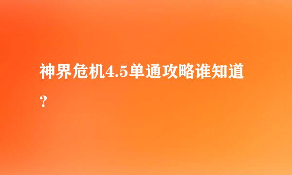 神界危机4.5单通攻略谁知道？