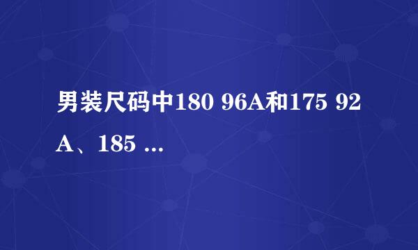 男装尺码中180 96A和175 92A、185 100A具体指多大尺码？