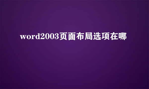 word2003页面布局选项在哪