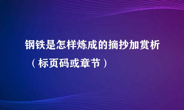 钢铁是怎样炼成的摘抄加赏析 （标页码或章节）