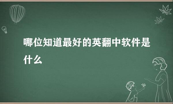 哪位知道最好的英翻中软件是什么