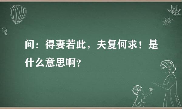 问：得妻若此，夫复何求！是什么意思啊？