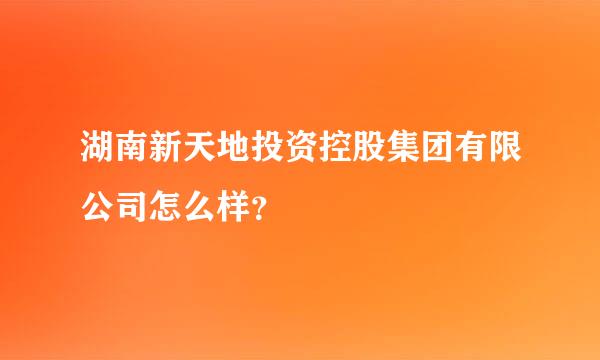 湖南新天地投资控股集团有限公司怎么样？