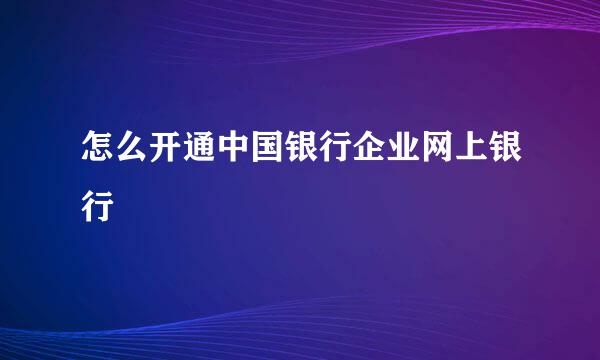 怎么开通中国银行企业网上银行