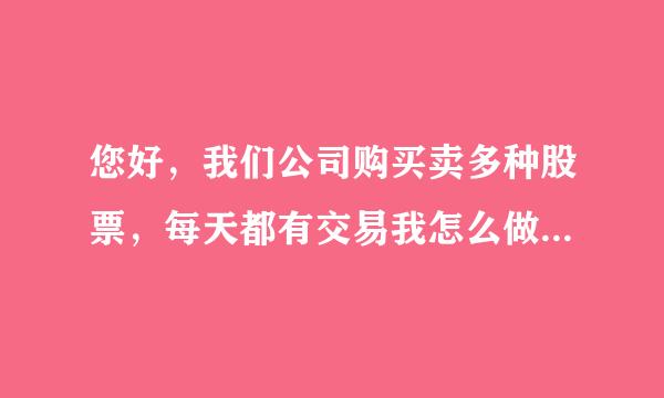 您好，我们公司购买卖多种股票，每天都有交易我怎么做账务处理呢，入账金额怎么确定？