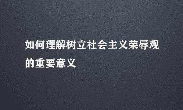 如何理解树立社会主义荣辱观的重要意义