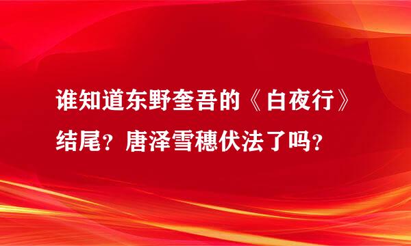 谁知道东野奎吾的《白夜行》结尾？唐泽雪穗伏法了吗？