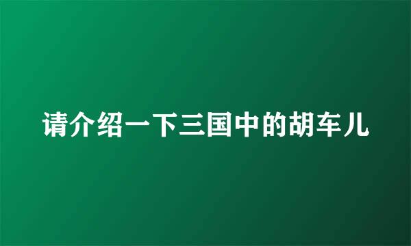 请介绍一下三国中的胡车儿